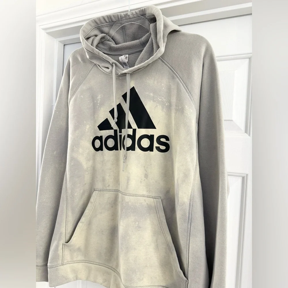 Adidas Pullover‎ Fleece Hoodie Black Logo Mens Size L Gray gringe style